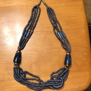 Vintage blue wood statement necklace